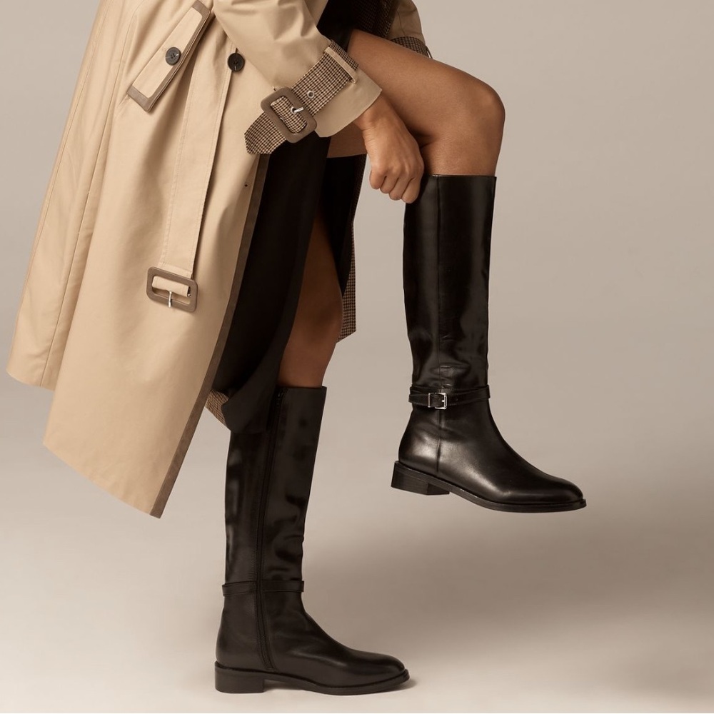 Anthropologie Maeve Dark Brown Leather Buckle Strap Riding Boots